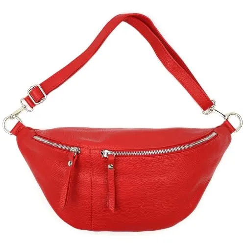 Italy Damen echt Leder Tasche Brusttasche Crossbody Schultertasche Umhängetasche Gürteltasche Crossover Ledertasche Slingntasche Unisex Bag Rot L