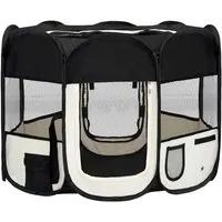 vidaXL Faltbarer Welpenlaufstall 90x90 cm - Schwarz - Sonstiger Hundebedarf, ideal für Training und Reisen mit Tragetasche, stabiler Stahlrahmen, gute Luftzirkulation und leicht verstaut dank faltbarem Design.