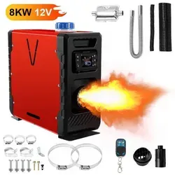 8KW Diesel Standheizung All-in-One 5L, Auto Start/Stop, bluetooth/Fernbedienung/LCD, 12V/24V/220-240V, Rot