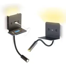 B·LED BARCELONA LED Wandleuchte - Moderne Wandleuchte mit USB-Ladestation, ideal für Schlafzimmer. Flexibles Leselicht mit 360° Rotation und energiesparend – perfekte Beleuchtung für entspannte Lesestunden.