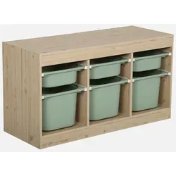 sweeek Kinder-Aufbewahrungsmöbel mit Holzdekor und 6 bunten Behältern