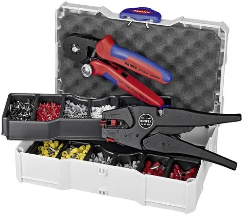Crimp-Sortiment mit Abisolierzange und Crimpzange - Zangen für Aderendhülsen, inklusive stabiler TANOS MINI-systainer® mit T-Loc-Verschluss für einfachen Zugriff und zwei stapelbaren Einsätzen für Verbinder. Ideal für Profis!
