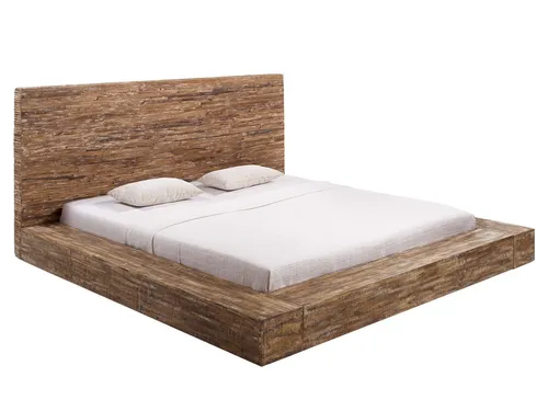 Woodkings® Holzbett 180x200 Stripe - Rustikales Doppelbett aus massivem Holz mit hohem Kopfteil, ideal für ein stilvolles Schlafzimmer. Die breite Bettumrandung bietet Platz für persönliche Gegenstände.