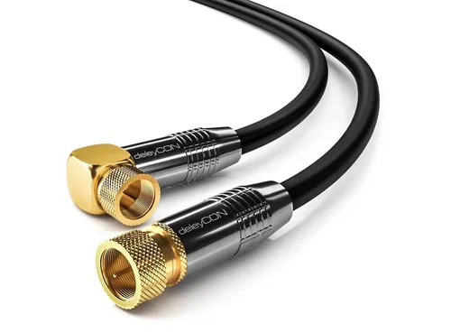 deleyCON deleyCON HDTV SAT Antennenkabel 1,5m Schwarz - 1x 90° gewinkelt - 2x SAT-Kabel