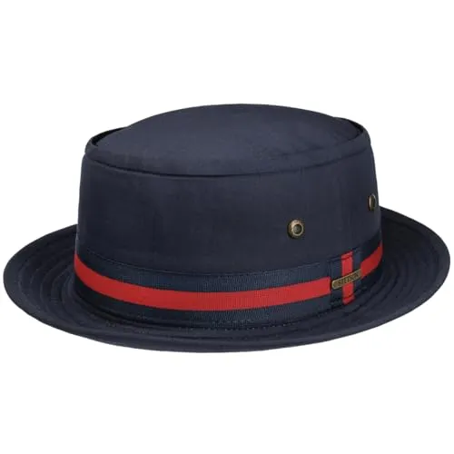 Stetson Classic Band Pork Pie Hut Herren dunkelblau XL (60-61 cm) - Stilvoller Pork Pie Hut mit flachem Kronendach und nach oben geneigter Krempe. Ideal für Outdoor-Aktivitäten dank angenehmem Tragekomfort und UV-Schutz 40+. Perfekt für Frühling und Sommer!