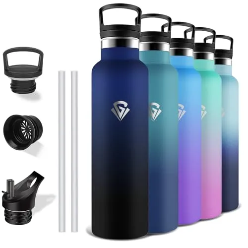 Grsta Thermosflasche, 1l Trinkflasche Edelstahl mit Strohhalm, BPA-Frei, Trinkflasche Auslaufsicher, Isolierflasche Doppelwandig, Erwachsene für Fitness, Camping, Wandern