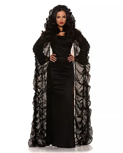 Schwarzes Chiffon Cape mit Kapuze für Halloween Kostüme von Horror-Shop