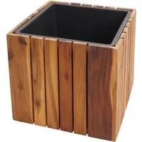 MCW Pflanzkasten aus Akazie, Braun, 32x32x32 cm - Garten-Zubehör mit herausnehmbarem Kunststoff-Einsatz für optimale Feuchtigkeit und einfache Pflege. Ideal für Innen- und Außenbereiche und bringt eine besondere Note in Ihr Zuhause.
