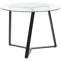 Runder Esstisch 100 cm aus Sicherheitsglas mit eleganten schwarzen Beinen - Moderner Esszimmertisch für 4 Personen mit stabilen dekorativen Beinen aus Eisen; die transparente Sicherheitsglasplatte sorgt für eine offene Raumgestaltung und ist besonders robust.
