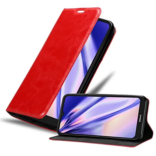 Cadorabo Hülle kompatibel mit Nokia C21 aus Premium Kunst Leder Flip Klappbare Stoßfeste Magnetische [Standfunktion] [Kartenfächern] Cover Hülle für Nokia C21 Tasche in Rot