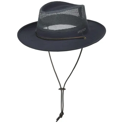 Stetson Takani Safarihut Hut Damen Herren 100% Baumwolle UV-Schutz 30 Sonnenhut Kinnband Knautschbarer Netzeinsatz Traveller dunkelblau L (58-59 cm)