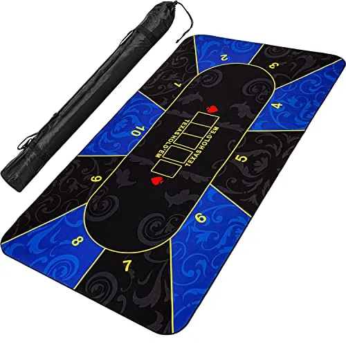 GAMES PLANET XXL Pokermatte, bis zu 10 Spieler, Maße 160x80cm, blau-schwarz, inkl. Tragetasche, Unterseite Naturkautschuk, wasserabweisend