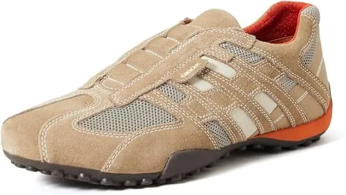 Geox Herren Uomo Snake L Sneakers, Beige Dk Orange, 48 EU - Herren-Sneaker mit atmungsaktivem Leder-Obermaterial und praktischem Gummiverschluss für optimalen Tragekomfort.