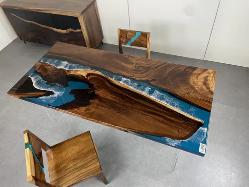Esstisch River Table 180x90 - Moderner Holz-Flusstisch mit Epoxidharz - Eleganter Esstisch in modernem Design, gefertigt aus Holz mit einzigartigem Epoxidharz. Ideal für bis zu 6 Personen im Esszimmer. Maße: 180 x 90 cm.