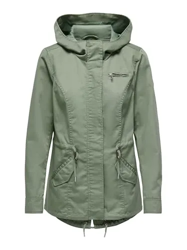 ONLY Damen Übergangs-Jacke ONLLorca Canvas Parka mit Kapuze 15216452, Hedge Green,S