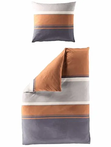 JACK by Bierbaum Mako Satin Bettwäsche 135x200cm 2 TLG. - Modernes Design in Safran Rost Grau Beige - Bettwäsche-Sets aus 100% Baumwolle, bügelleicht mit Reißverschluss. Verführt mit seidig weichem Griff und atmungsaktiven Eigenschaften, Made in Germany.