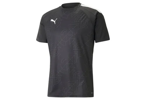 PUMA Herren Teamliga Graphic Jersey Fußballtrikot, Schwarz-Schatten-Grau, S - Sportliches Fußballtrikot mit Regular Fit und stylischem Allover-Grafikprint, ideal für Training und Spiel. Perfekte Bewegungsfreiheit durch Raglanärmel und Mesh-Panel.