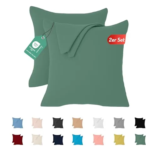 Livessa 2er Set Kissenbezug 40x40 aus%100 Baumwolle Jersey Stoff - Verdeckter Reißverschluss, Kopfkissenbezug 40x40 cm, Kissenhülle, Ultra weich und atmungsaktiv, Oeko-Tex Zertifiziert