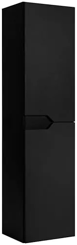Rodan Badezimmerschrank Hoch 136 cm - Badschrank Schmal Schwarz, 35×27 cm - Modernes Badezimmer Regal mit Türen - Hochschrank für Bad Aufbewahrung - Schmaler Schrank