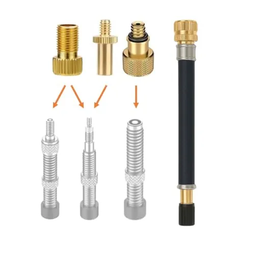 Manovella Ventiladapter Set Fahrrad AV DV SV – 3 Adapter + Gummi Ventilverlängerung für Autoventil Schrader, Dunlop Blitzventil, Sclaverand Presta – Mit Dichtring – Universal Pumpe & Kompressor