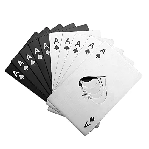 Stück Flaschenöffner, Edelstahl Bierdeckel Dosenöffner, Poker Ace of Spades A Cards Wasserflaschenöffner, Brieftaschen-Flaschenöffner - Silber & Schwarz (Silber5 + Schwarz5) 10