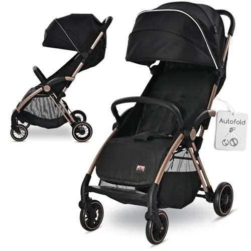 Lorelli Kinderwagen Quick, Sport Buggy klein zusammenklappbar, Einhand-Klappsystem in Sekunden, Nur 8,4 kg, Kompakter Sportsitz bis 22kg, Sitzbuggy, Baby Reisebuggy, Verstellbare Rückenlehne, schwarz