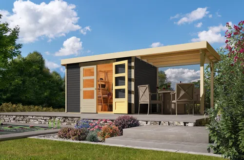 Karibu Gartenhaus Askola 4 mit Anbaudach 2,40 m Breite