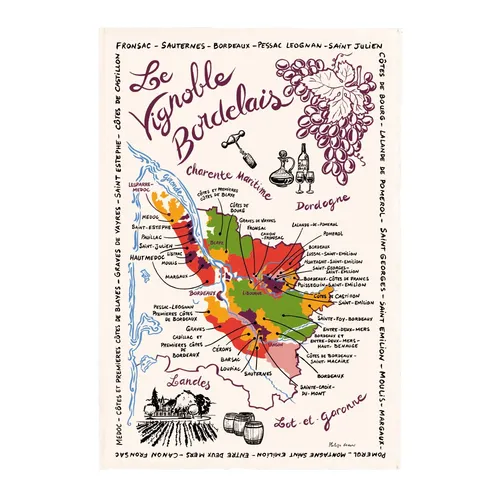 Winkler Geschirrtuch La Carte Des Bordeaux Ecru 48x72 cm Baumwolle