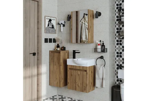 Roomart Badmöbel-Set LEO für Gäste-WC, 46,5 cm, Soft-Close - Das kompakte Badmöbel-Set LEO bietet eine platzsparende Lösung für kleine Gäste-WCs. Mit einem hängenden Waschbeckenunterschrank und modernem Design in 4 Farben ist es ideal für enge Räume. Soft-Close-Funktion sorgt für leises Schließen.