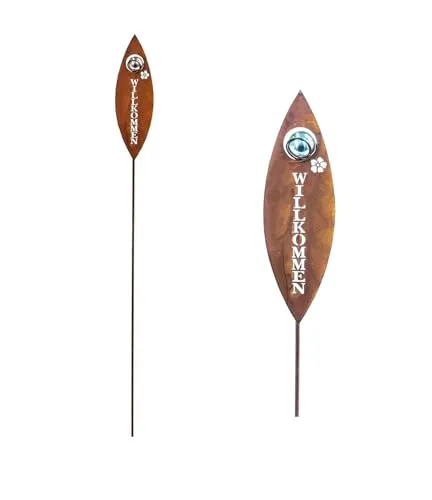 Gartenstecker Willkommen Metall Silber/rost H 100 cm Beetstecker Stecker Gartenstab Deko-Stecker Deko-Schild Gartenschild
