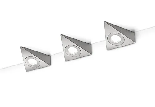 Trio Leuchten 3-er Set LED Unterbauleuchte Ecco, Nickel matt - Unterschrank Beleuchtung mit 3x 3 Watt LEDs für warmweißes Licht. Hohe Lebensdauer von 30.000 Stunden und praktische Steuerung über Schnurschalter.