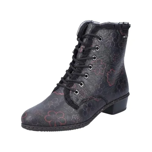 Rieker Damen Stiefelette Y0703 mit Blumenmuster - Wanderschuhe mit rutschfester RIRICON-Sohle, bequemem Innenfutter und modischem Design - ideal für kalte Tage.