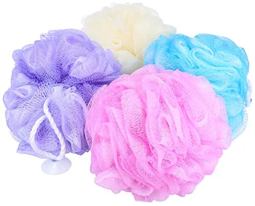 com-four® 4x Duschschwamm XL - Badeschwamm in tollen Farben - Waschschwamm für die Dusche - Massageschwamm - Duschknäul (04 Stück - XL)