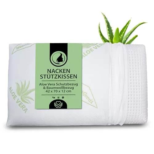 MaxxGoods Nackenstützkissen aus Visco Gelschaum mit Aloe Vera Bezug