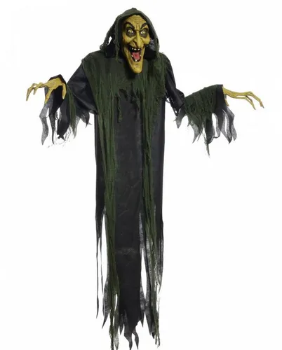 Sprechende Hexe Halloween Figur mit Sound & Lichteffekt 180cm - Grün/Schwarz - Sonstige Dekoartikel mit faszinierendem Sound- und Lichteffekt, ideal für schaurige Halloween-Partys und Walpurgisnacht!