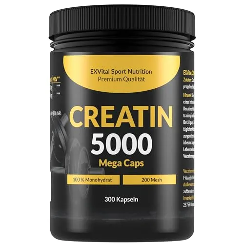 EXVital® Creatin 5000 Monohydrat Mega Caps - 350 g - Sportnahrung mit 5000 mg Creatin pro Portion für maximale Leistungssteigerung und Muskelaufbau. Ideal für Sportler und Fitness-Enthusiasten.