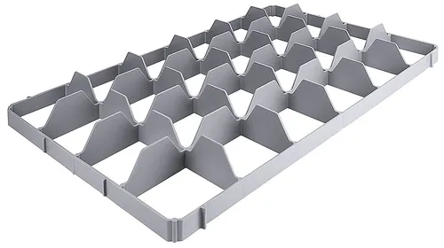 Contacto Gläserhalter für 24 Gläser, 60 x 40 cm - Praktischer Gläserhalter aus grauem Kunststoff mit 24 Fächern für max. Glasdurchmesser 8,5 cm, ideal für den Einsatz in Transportboxen und anpassbar an verschiedene Behältertiefe.