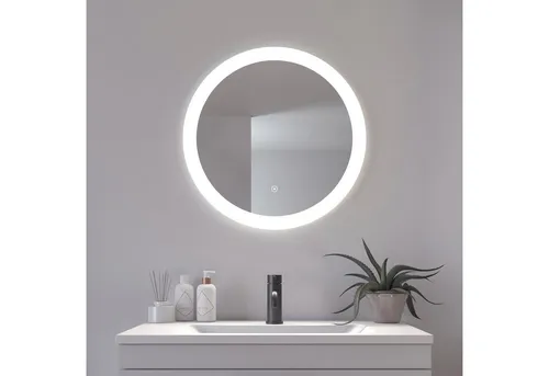 Loevschall Vega Runder Badspiegel mit Beleuchtung 60 cm - Badezimmer Wandspiegel mit dimmbarer Smart LED-Beleuchtung und Touch-Funktion für optimale Ausleuchtung und gemütliche Atmosphäre.