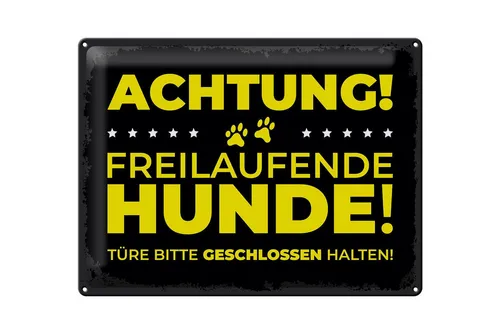 Femer GmbH Metallschild Hund Achtung freilaufende Hunde 40x30cm, (1 St), gewölbte Oberfläche, abgerundete Ecken, umgeschlagene Kanten