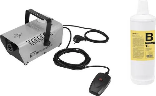 EUROLITE Set N-10 silber + B2D Basic Nebelfluid 1l - Effektmaschinen: Nebelmaschine mit hochwertigem Nebelfluid für beeindruckende Licht- und Spezialeffekte auf Partys und Veranstaltungen.