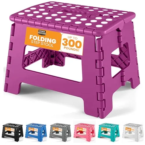 Utopia Home Faltbarer Tritthocker 9 Zoll, Anti-Rutsch-Oberfläche für Kinder und Erwachsene, tragbarer Kunststoff Klapphocker mit Tragegriff, 600 lbs Belastbarkeit, 1er Pack, Lila