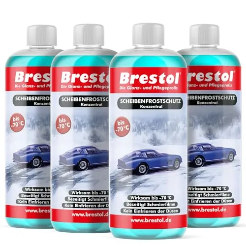 Brestol® Scheibenfrostschutz 4×1000 ml Konzentrat –70 °C – Für klare Sicht, Antifrost & Enteiser – Ergibt bis zu 16 Liter gebrauchsfertigen Scheibenfrostschutz – Für Winter & Waschanlage