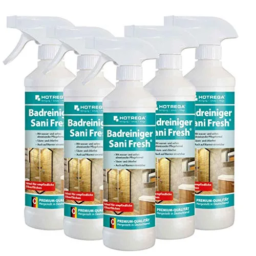 HOTREGA Badreiniger Sani Fresh 500 ml - Effektiver Fliesen- und Sanitärreiniger - Reinigungsmittel für strahlend saubere Fliesen und Armaturen. Entfernt mühelos Seifenreste und Kalkablagerungen.