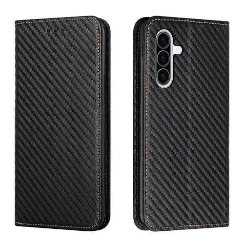 Für Samsung Galaxy A56 / A36 Carbon Textur Design Kunstleder Flip Hülle Schwarz