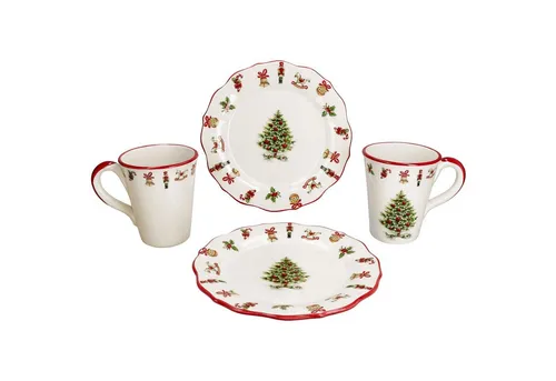 MamboCat Frühstücks-Geschirrset Maestro Natale 4tlg - Festliches 4-teiliges Frühstücksset aus robuster Keramik, ideal für besondere Anlässe mit winterlichen Motiven, spülmaschinen- und mikrowellengeeignet.