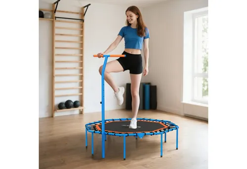 SPORTNOW Fitnesstrampolin mit höhenverstellbarem Haltegriff - Fitnesstrampoline für Indoor und Outdoor, klappbar und gelenkschonend mit leisen Gummiseilen für ein effektives, platzsparendes Training.