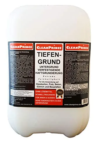 CleanPrince Tiefengrund 20 Liter - Gebrauchsfertige Haftgrundierung - Hochwertige Haftgrundierung für Gipskarton, Putz und Beton. Mit ausgezeichneter Feinteiligkeit für optimale Haftung. Ideal für den professionellen Einsatz. Made in Germany.