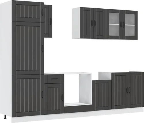 vidaXL 8-tlg. Küchenschrank-Set Kalmar Schwarz - Küchenunterschränke mit elegantem Design und viel Stauraum, aus robustem Holzwerkstoff für Langlebigkeit und Pflegeleichtigkeit.