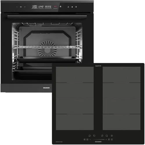 Oranier Einbau-Backofen Set Pyrolyse EBP820 autark - 14 Funktionen - 60 cm Flächen-Induktion FLI560 - Kochfeld mit 4 Kochzonen & Brückenfunktion