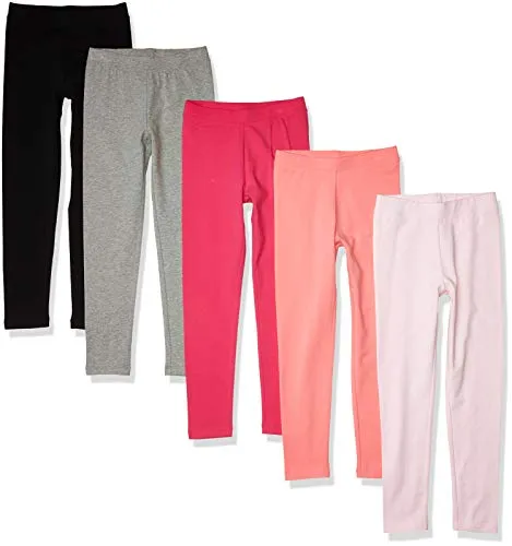Amazon Essentials Mädchen Leggings, 5er-Pack, Grau Meliert/Hellrosa/Pfirsich/Rot/Schwarz, 11-12 Jahre